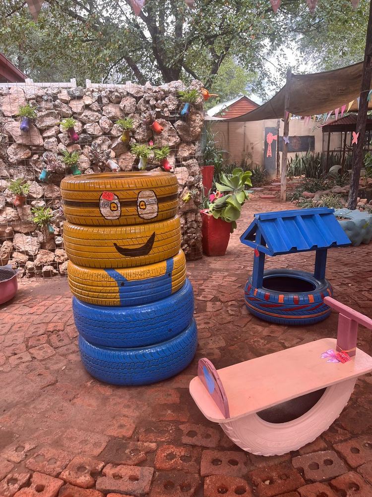 Recycled tire character decoration