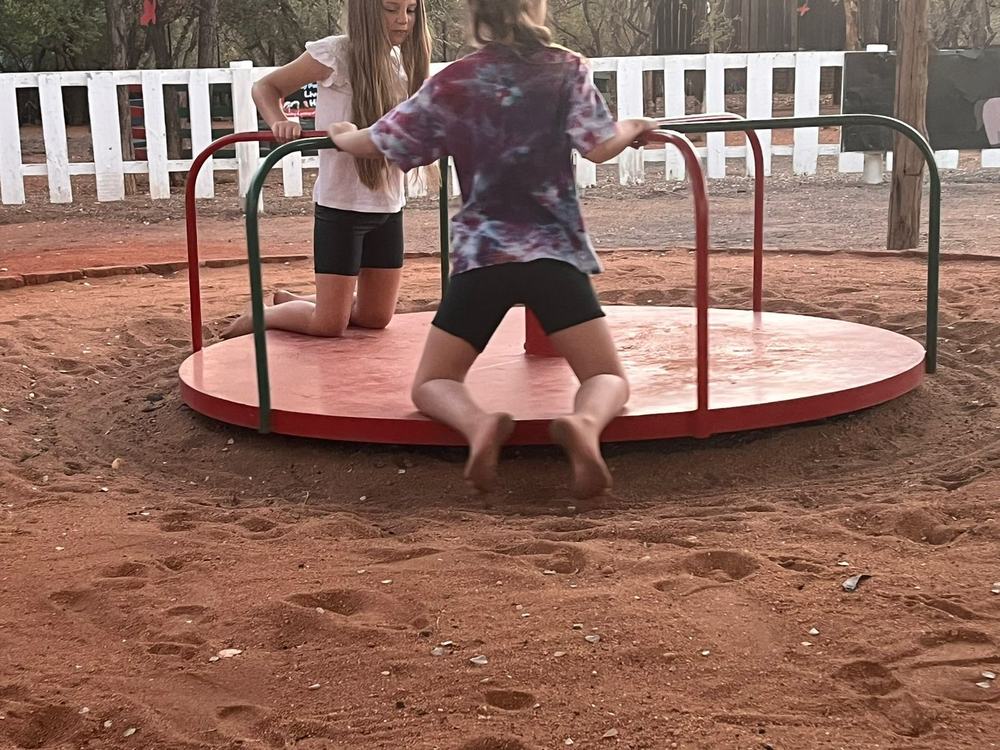 Children playing on merry-go-round